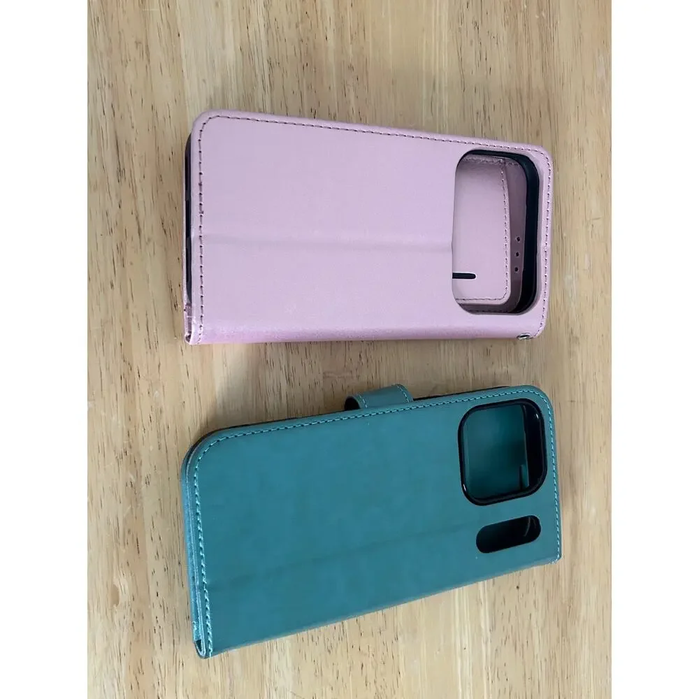 2‑Piece iPhone 17 Pro Max Wallet Case Bundle Pink & Teal PU Leather Folio Covers